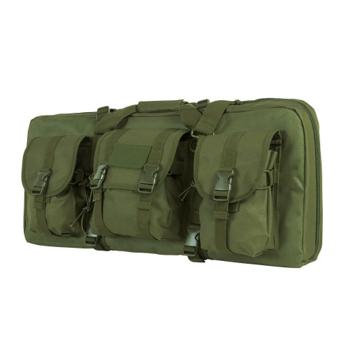 NcStar NcSTAR CVCPD2962G 28" Deluxe Double Carbine Case, olive green, padded rifle storage case with multiple compartments, adjustable straps, and durable zipper closures.
