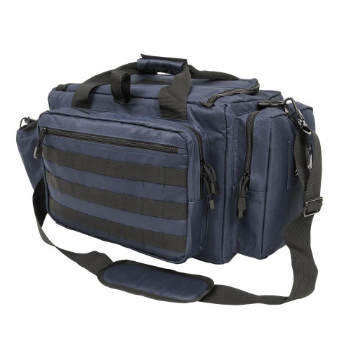 NcStar NcSTAR CVCRB2950BL Competition Range Bag, navy blue tactical shooting gear bag with multiple zippered compartments and adjustable shoulder strap.