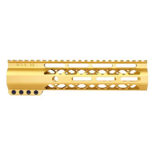  Guntec USA GT-9ALC-GOLD 9" AIR-LOK Series M-LOK Compression Free Floating Handguard With Monolithic Top Rail (Anodized Gold) 