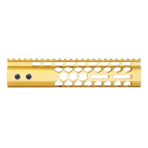 Guntec USA GT-9HC-AL-MLK-GOLD Guntec USA GT-9HC-AL-MLK-GOLD 9" Air Lite Series 'Honeycomb' M-LOK Free Floating Handguard With Monolithic Top Rail (Anodized Gold) GT-9HC-AL-MLK-GOLD
