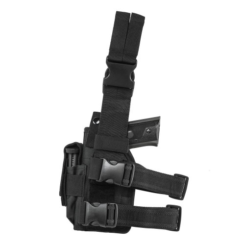 NcStar NcSTAR CVDLHOL2954B Drop Leg Universal Holster, black tactical drop leg holster with adjustable straps and quick-release buckles for secure firearm attachment.