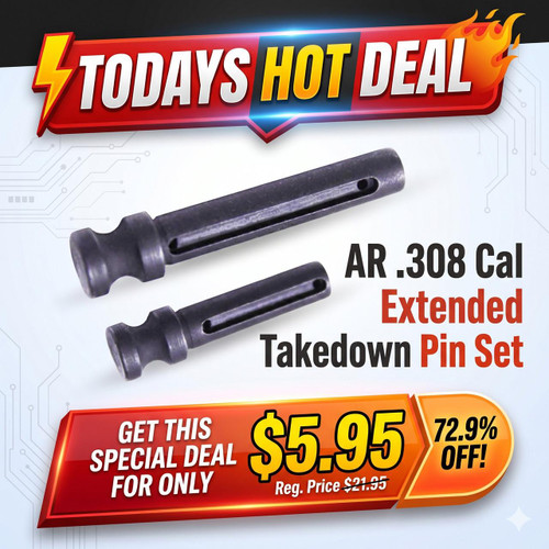 Guntec USA GT-TDP-SET-308 AR .308 Cal Extended Takedown Pin Set, image showing two black extended takedown pins for AR .308 rifles.