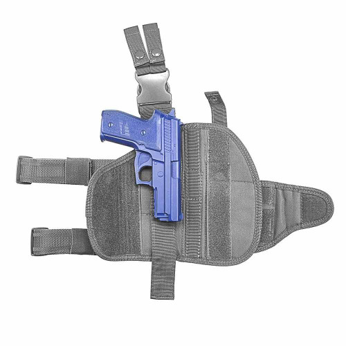 NcStar NcSTAR CVDLHOL2955U Drop Leg Tactical Holster, tactical holster with adjustable straps and a blue handgun fitted inside.