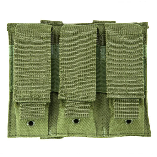 NcStar NcSTAR CVP3P2932G Triple 9mm Magazine Pouch, olive green fabric tactical magazine pouch with three compartments for pistol magazines.