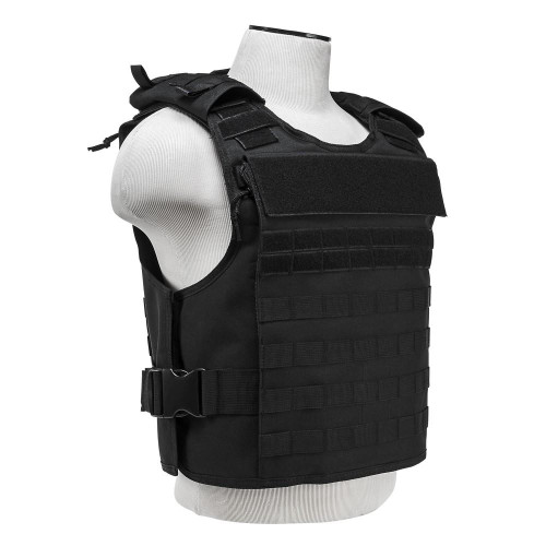 NcStar NcSTAR CVPCVEP2984B Plate Carrier W/External Hard Plate Pockets XXL+ , black tactical plate carrier vest with external hard plate pockets and adjustable straps on a mannequin