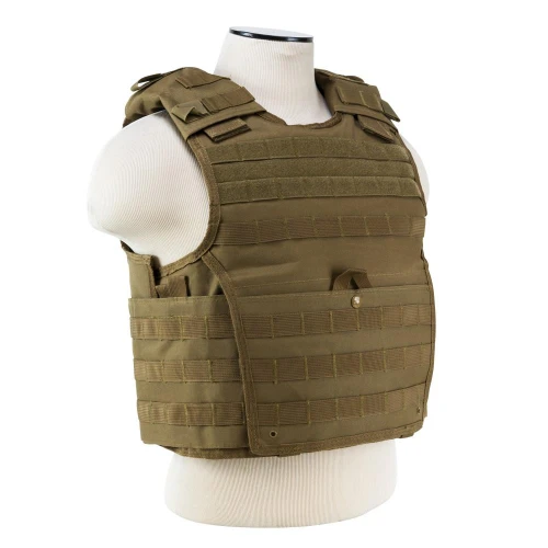 NcStar NcSTAR CVPCVXL2963T Expert Heavy Duty Plate Carrier Tactical XXL+ , tactical plate carrier vest in khaki color with MOLLE webbing and adjustable straps.