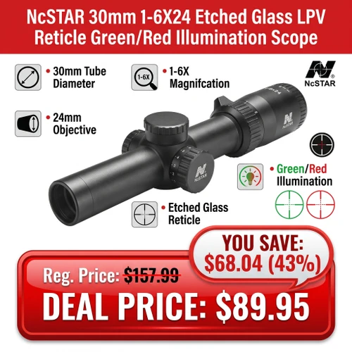 NcSTAR SEEFL1624G 30mm 1-6X24 Etched Glass LPV Reticle Green/Red Illumination Scope