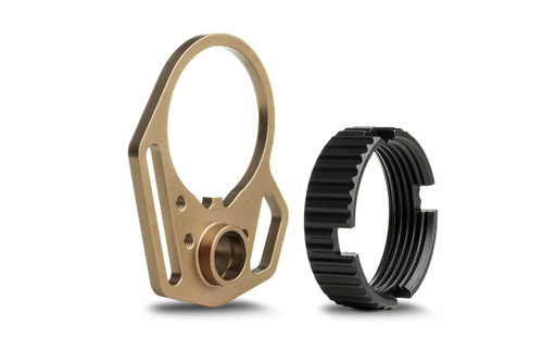Strike Industries SI-AR-UL-MFEP&ACN-FDE Ultralight FDE Multi-Function End Plate and Anti-Rotation Castle Nut in Black, firearm accessory components for AR-15 rifles.