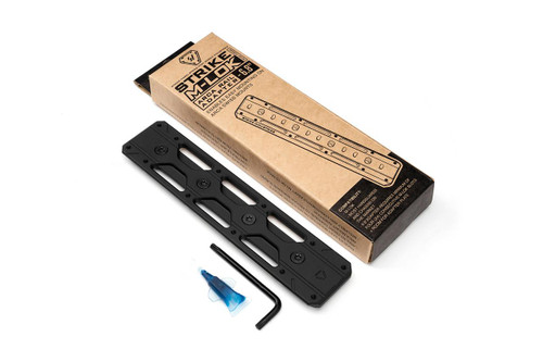 Strike Industries SI-ARCA-RAIL-6.8-BK M-LOK ARCA Rail Adapter - 6.8 inches, black, with screws and Allen wrench, on cardboard packaging for firearm accessory