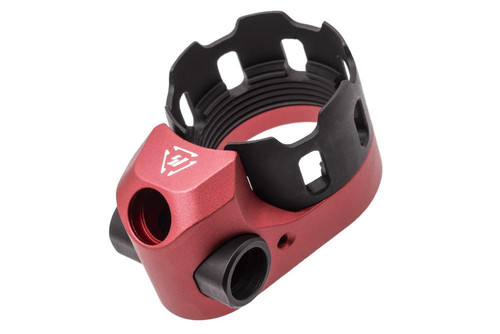 Strike Industries SI-AR-TRIBUS-RED Strike Industries SI-AR-TRIBUS-RED TRIBUS Enhanced Castle Nut & Extended End Plate Version 2 in Red SI-AR-TRIBUS-RED