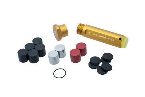 Strike Industries SI-AR-OPTIMUS-WB Optimus Modular Weight Buffer, a set of modular weights and accessories for firearm customization.
