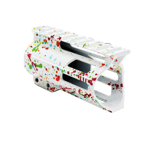  Tiger Rock Inc. FML-4C-WHI-SPLATTER CERAKOTE SPLATTER| AR-15 4" Combat M-Lok Handguard "C" Cut-BASE BRIGHT WHITE- PATTERN- RGB-RED-PNK-ORG-LEM-ZBG 