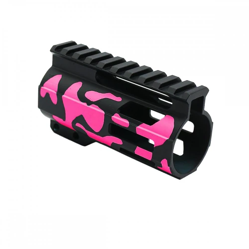 Tiger Rock Inc FML-4-PNK-CAM Tiger Rock Inc. FML-4-PNK-CAM CERAKOTE CAMO| AR-15 4" M-Lok Super Slim Free Float Handguard W/ 2" & 3" M-Lok Rail Sections| Black and Pink FML-4-PNK-CAM