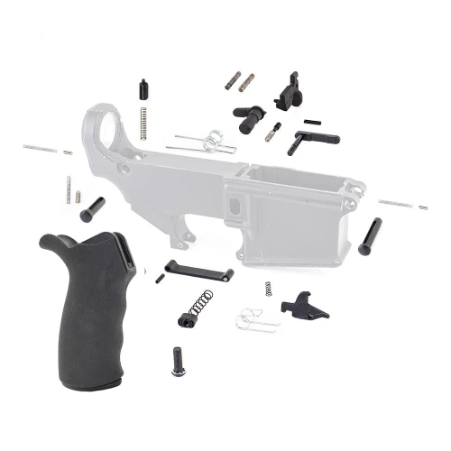 Tiger Rock Inc LPK-17-GP-EO Tiger Rock Inc. LPK-17-GP-EO AR-15 Lower Receiver Parts Kit W/ Overmolded Rubber Pistol Grip- Black LPK-17-GP-EO