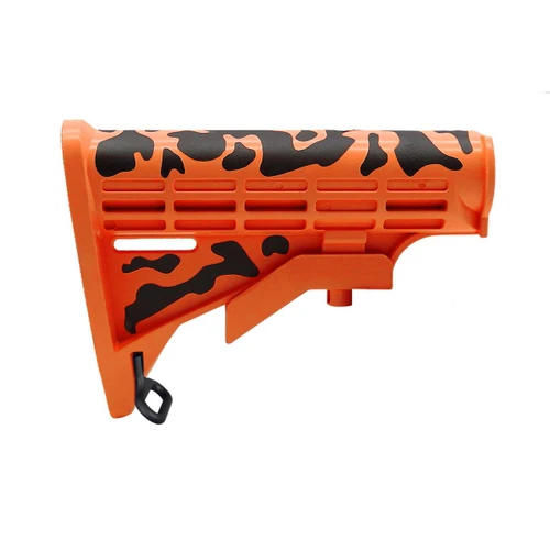 Tiger Rock Inc ST003M-ORG-CAM Tiger Rock Inc. ST003M-ORG-CAM CERAKOTE CAMO| AR-15 Collapsible Standard Version Stock Body-Mil Spec| Black and Cerakote Orange ST003M-ORG-CAM