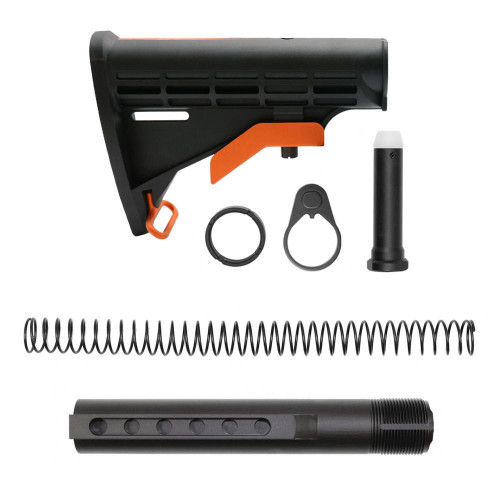  Tiger Rock Inc. ST003M-USA-ORG-GRADIENT+ST007M CERAKOTE GRADIENT ORANGE| AR-15 COLLAPSIBLE STANDARD VERSION STOCK BODY-MIL SPEC- MADE IN USA | W/ 6-Position Buffer Tube Kit | Mil-Spec 
