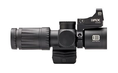 EOTECH Vudu 3-9x32 SFP Rifle Scope with HC1 MOA Reticle & Mini Reflex Sight - Compact & Durable Optic for Precision Shooting, side view of a black rifle scope with a compact reflex sight mounted on top against a white background