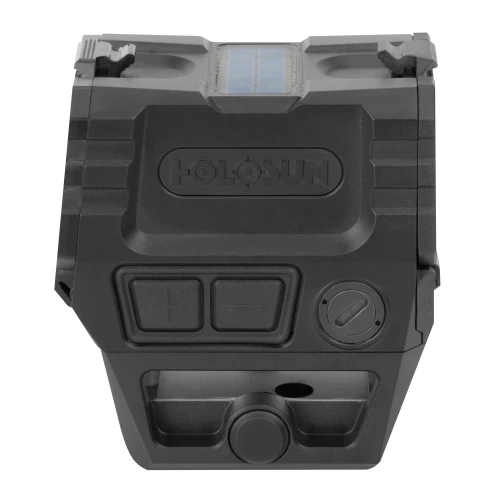 Holosun Technologies Holosun AEMS-PRO-X2-GD Enclosed Tactical Sight, black with 2 MOA dot and 65 MOA circle reticle, designed for 1913 Picatinny rails, featuring buttons for brightness adjustment and a compact, durable design.