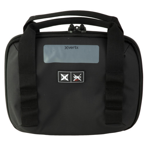Vertx 5709-IBK VTAC Single Pistol Pouch - Compact 2 Pistol & 5 Magazine Carrier, made of durable 420D Nylon Ripstop, with adjustable straps and secure zipper closures for firearm organization and transport.