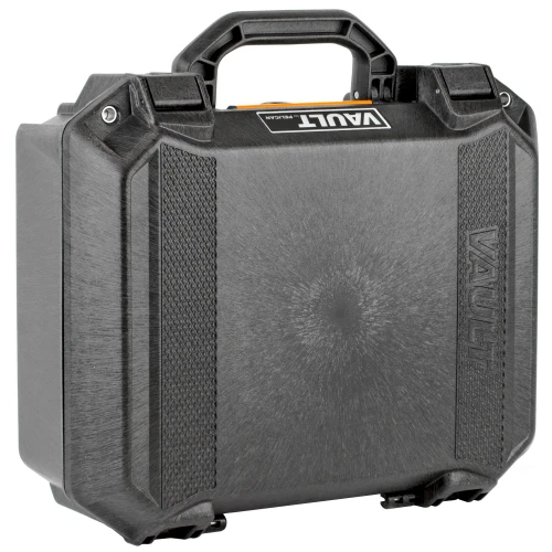 Pelican Vault VCV200-0000-BLK Gun Case, black weather-resistant hard case with high-impact protection for handguns, featuring rugged construction and secure latches.