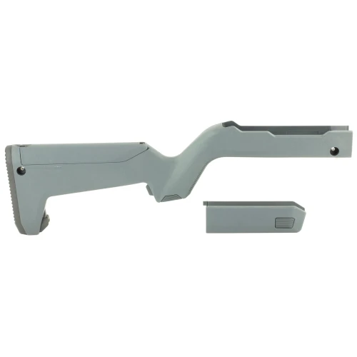 Magpul Industries Magpul X-22 Backpacker Stock for Ruger 10/22 Takedown, gray, compact and durable rifle stock with magazine holder, designed for efficient firearm storage and transport.