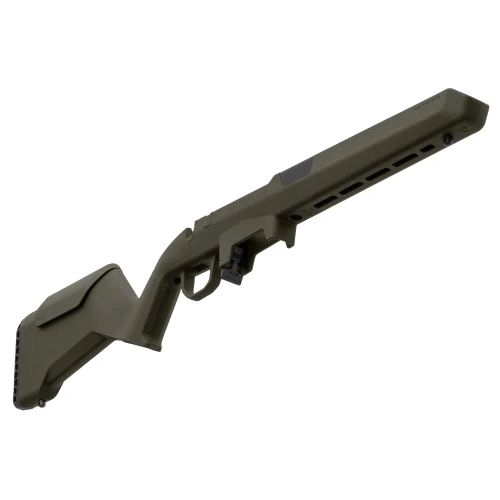 Magpul Industries MAG1354-ODG Hunter Lite Stock for Savage AXIS Short Action, lightweight and ambidextrous hunting upgrade, featuring an AICS-compatible design with a polymer construction, in an olive drab green color.