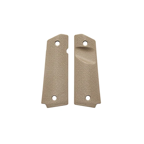 Magpul Industries MAG544-FDE 1911 Grip Panels - Aggressive TSP Texture for Enhanced Control and Fit, tan-colored gun grip panels featuring textured surface for secure handling.