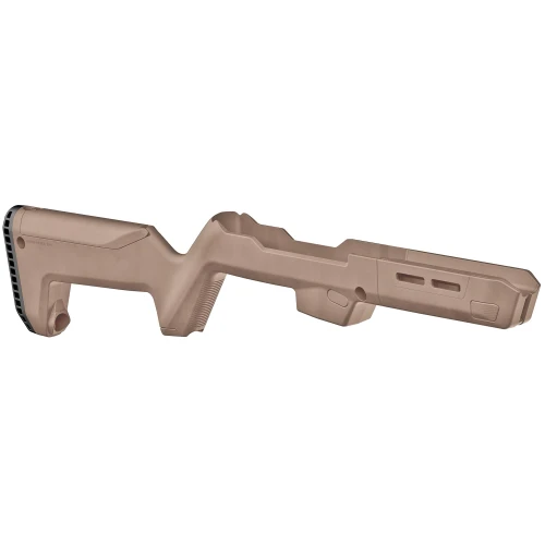 Magpul Industries MAG1076-FDE PC Backpacker Stock for Ruger PC Carbine, ergonomic, compact, and multi-storage tactical stock in desert FDE color, with adjustable stock and integrated storage compartments.
