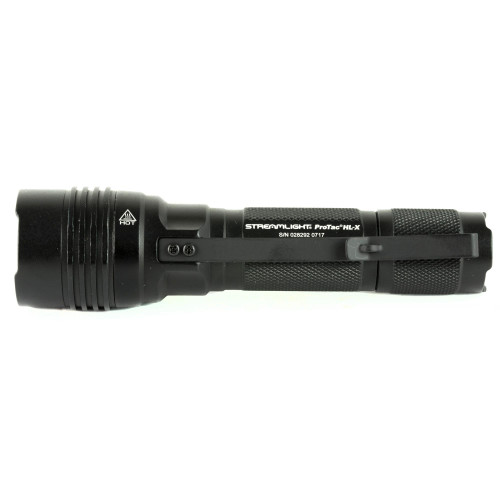 Streamlight ProTac HL-X 88064 - 1000 Lumen Tactical Flashlight with Multi-Fuel Innovation, TEN-TAP Programmable Switch & Durable Aluminum Construction, showing a sleek, black, rugged tactical flashlight with textured grip and LED beam head.