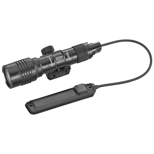 Streamlight 88058 ProTac 350 Lumen Weapon-Mounted Light with Remote Switch & Picatinny Mount, black tactical flashlight with remote control and mounting hardware fitted for firearm attachment.
