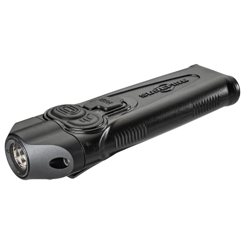 Surefire PLR-A Stiletto: High-Output Rechargeable Flashlight - 650 Lumens Pocket Light with Tactical Switch & LED Fuel Gauge, compact black tactical flashlight with adjustable beam and sturdy grip.