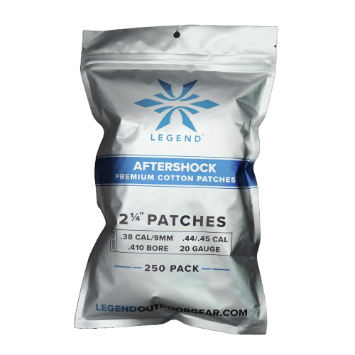 Legend AFTERSHOCK 2 1/4" Cotton Patches - 250 Count for Superior Firearm Cleaning Efficiency