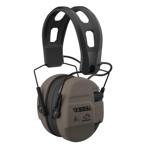 Walker's GWP-RECM-FDE, tactical headset with adjustable headband and cushioned ear cups for communication and hearing protection.