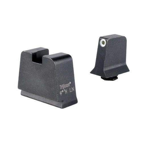 Trijicon GL243-C-601144 Suppressor Night Sights for Glock 42/43/43x/48, Tritium Iron Sights with Enhanced Visibility in Low Light, with protective housings and mounting components.