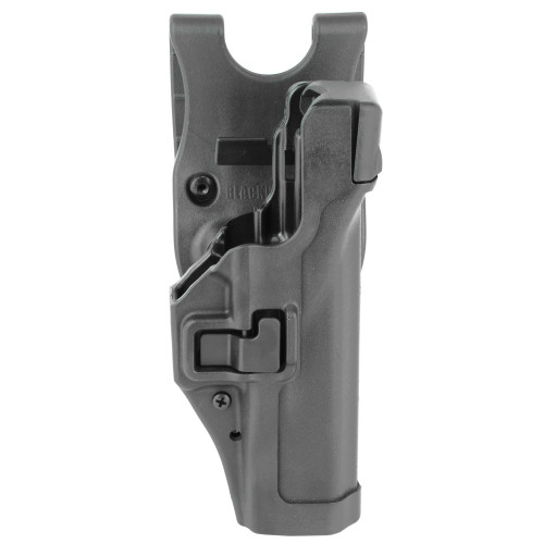 BLACKHAWK 44H100BK-R Level 3 Retention Holster for Glock 17/19/22/23, a black tactical holster featuring SERPA technology with thumb-activated security mechanism and a secure retention system.