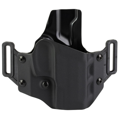Crucial Concealment 1007 Covert OWB Holster - Adjustable Retention, Optic Compatible, Streamlined Design, black right-hand holster with adjustable retention screws and optic cutout.