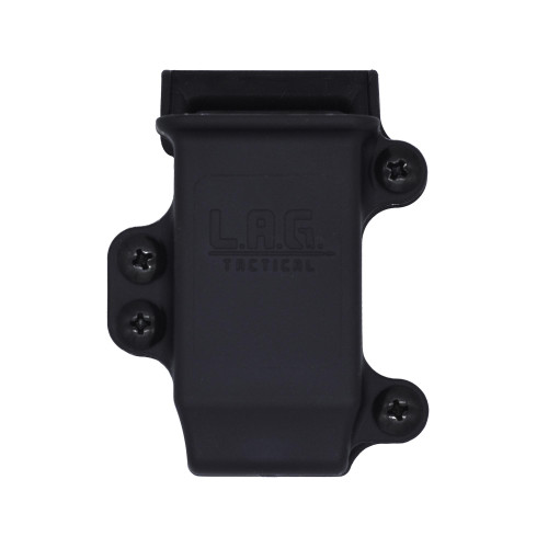 L.A.G. Tactical, Inc. MCSP01, black polymer electrical box with mounting screws.