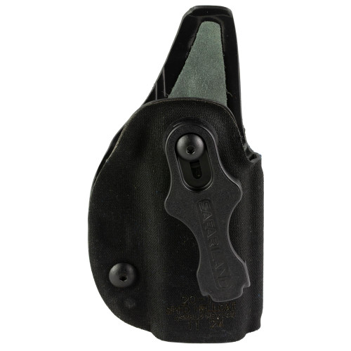 Safariland 20-144-781 Minimalist IWB Holster, a durable black concealed carry holster with adjustable retention, optic-compatible design, and a clip for inside-the-waistband carry.