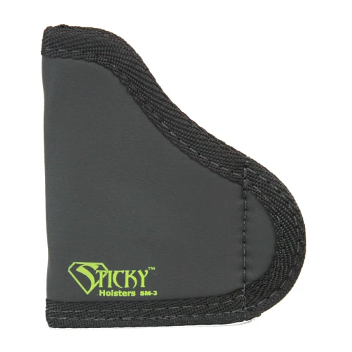 Sticky Holsters SM-3, versatile and comfortable multi-fit holster for all carry styles, shown in close-up with black material and neon green logo.