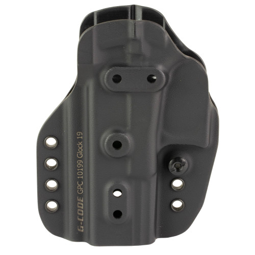 G-Code GPC-K01-101 Prime Carry Holster for Glock 19/19X/45 Gen 3-5 - Precision Fit Tactical Holster in Black, showing a durable black holster designed for concealed carry, with multiple mounting holes and precise fit features.