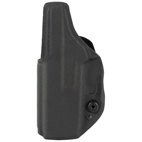 Safariland 20-895-131 Species Kydex IWB Holster for Glock 43/43X, black suede-lined leather holster with adjustable retention and compatibility for red dot sights.