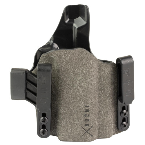Safariland 1337420 Incog X IWB Holster - RDS-Compatible, Ergonomic Design for Deep Concealment & Staccato CS/C Fit, close-up view of the holster with adjustable retention system and textured finish.
