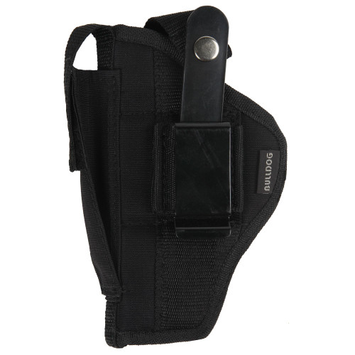 Bulldog Cases FSN-19, tactical pistol holster with a compact design, adjustable retention strap, and built-in magazine pouch for secure firearm carrying.