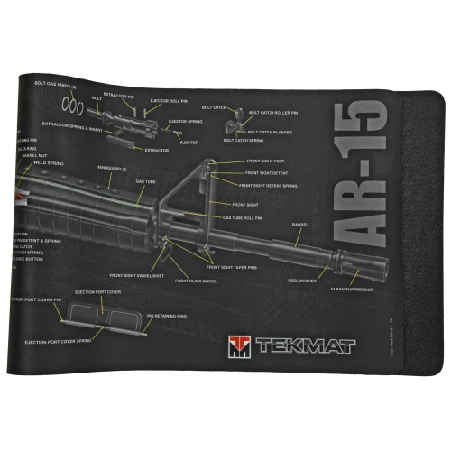 TekMat TEK-R36-AR15-CA, detailed diagram of AR-15 cleaning mat with labeled parts and components for firearm maintenance.
