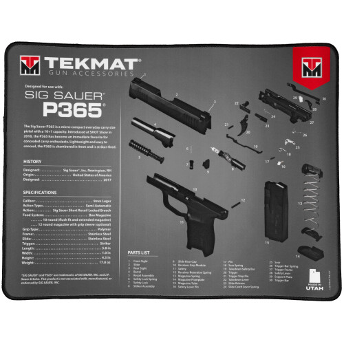 TEKMAT ULTRA SIG P365 Gun Cleaning Mat - Non-Stain Thermoplastic Fiber with Exploded Parts Diagram, Neoprene Padding for Firearm Protection