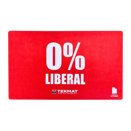 TekMat TEK-42-LIBERAL, a red gun cleaning mat with white text and logo, featuring 0% liberal message, made in Utah.