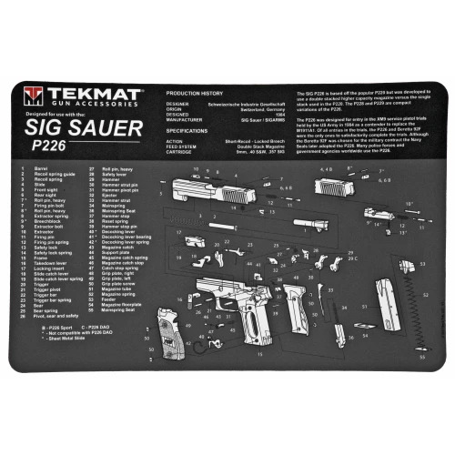TekMat TEK-R17-SIGP226, firearm cleaning mat with detailed diagram and parts list for the SIG Sauer P226 pistol.