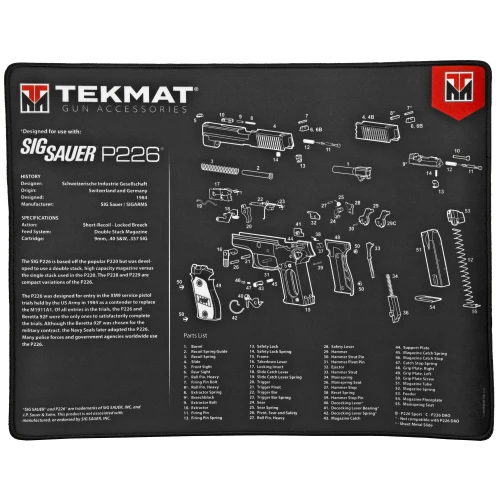 TekMat TEK-R20-SIGP226 gun cleaning mat, detailed exploded diagram and parts list for the SIG Sauer P226 pistol.