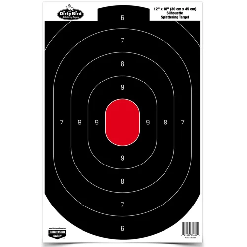 Birchwood Casey BC-35608 Tagboard Shooting Targets - High Visibility & Durable for Indoor/Outdoor Use, black and white shooting target with red center, multiple concentric scoring rings for target practice.
