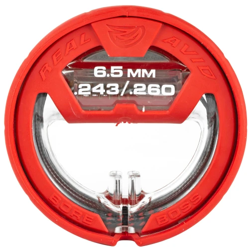 Real Avid Bore Boss avbb243 - Ultra-Compact Self-Storing Bore Cleaner with Phosphor Bronze Brush & Braided Mop, red compact cleaning tool for firearm barrels.